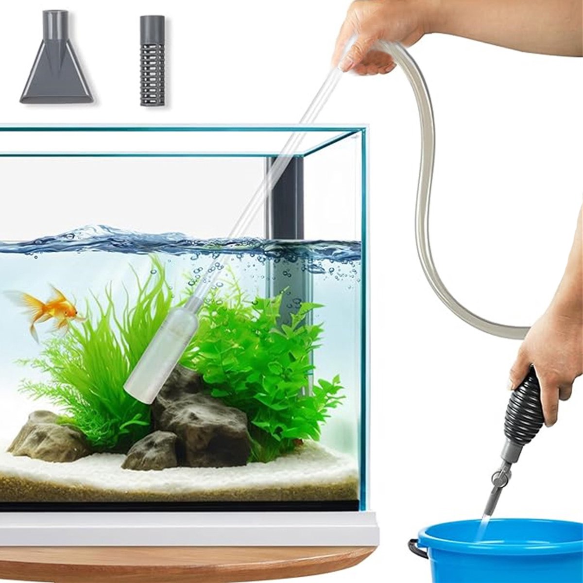 Aquarium sifon stofzuiger voor grind en zand, 3m aquariumstofzuiger, grindreiniger voor aquariums, handmatige aquarium waterwisselaar reinigingsgereedschap, Grijs