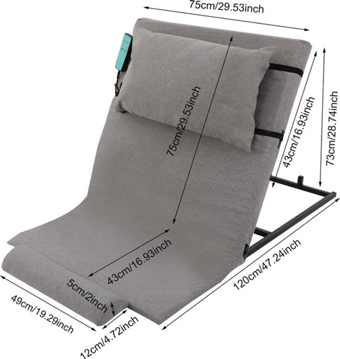 Bedhulplift Elektrische Verstelbare Rugleuning - 300 kg Capaciteit - 75 cm Breed - Grijze Linnen Stof - Voor Ouderen En Herstel