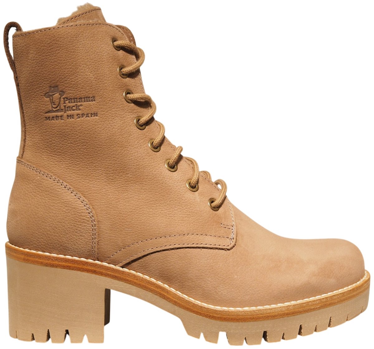 Panama Jack Padma taupe leren dames veterboots met hak