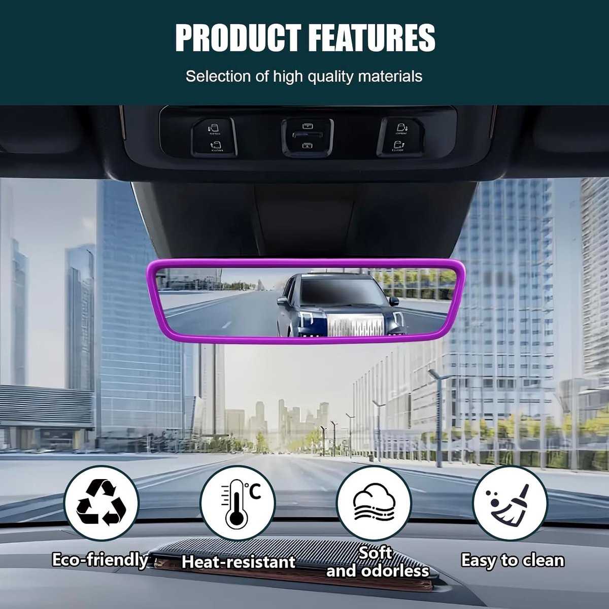 Siliconen Bescherming voor Achteruitkijkspiegel, Auto Interieur Trim Accessoires voor Tesla Model 3/Y/X/S (2014-2024), Edge Protector in Paars, Duurzaam en Stijlvol