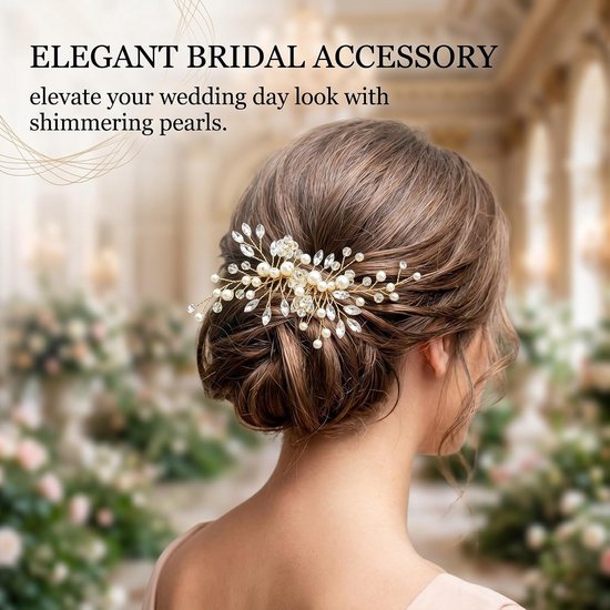 Gouden kam met parels, kristallen en bloemen: elegant haarsieraad voor bruiloft, feest en speciale gelegenheden. — afbeelding 5