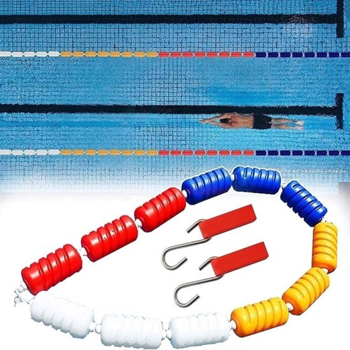 Drijvend Zwembadtouw - Veiligheidstouw Zwembad Scheidingslijn - Veilig Zwemmen Afbakenen - UV-Bestendig Nylon Touw - 9 meter - Blauw