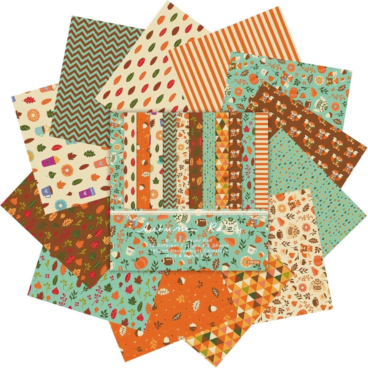 Herfst Motiefpapier 15x15cm - 24 Vellen Scrapbookpapier voor Decoupage en Origami, Perfect voor Thanksgiving en Creatieve Projecten