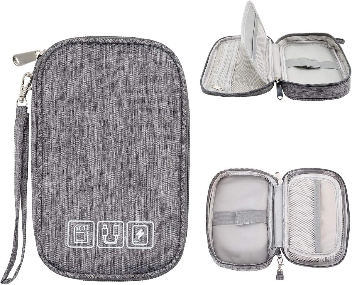 Compacte Waterdichte Kabel Organizer voor Elektronische Accessoires en Kleine Harde Schijven - Grijs