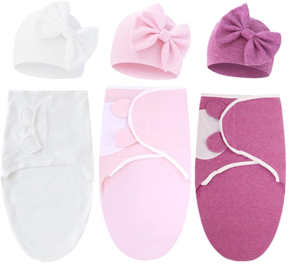 Baby Swaddle Dekenset met Mutsen - 3 Stuks - Voor 0-3 Maanden