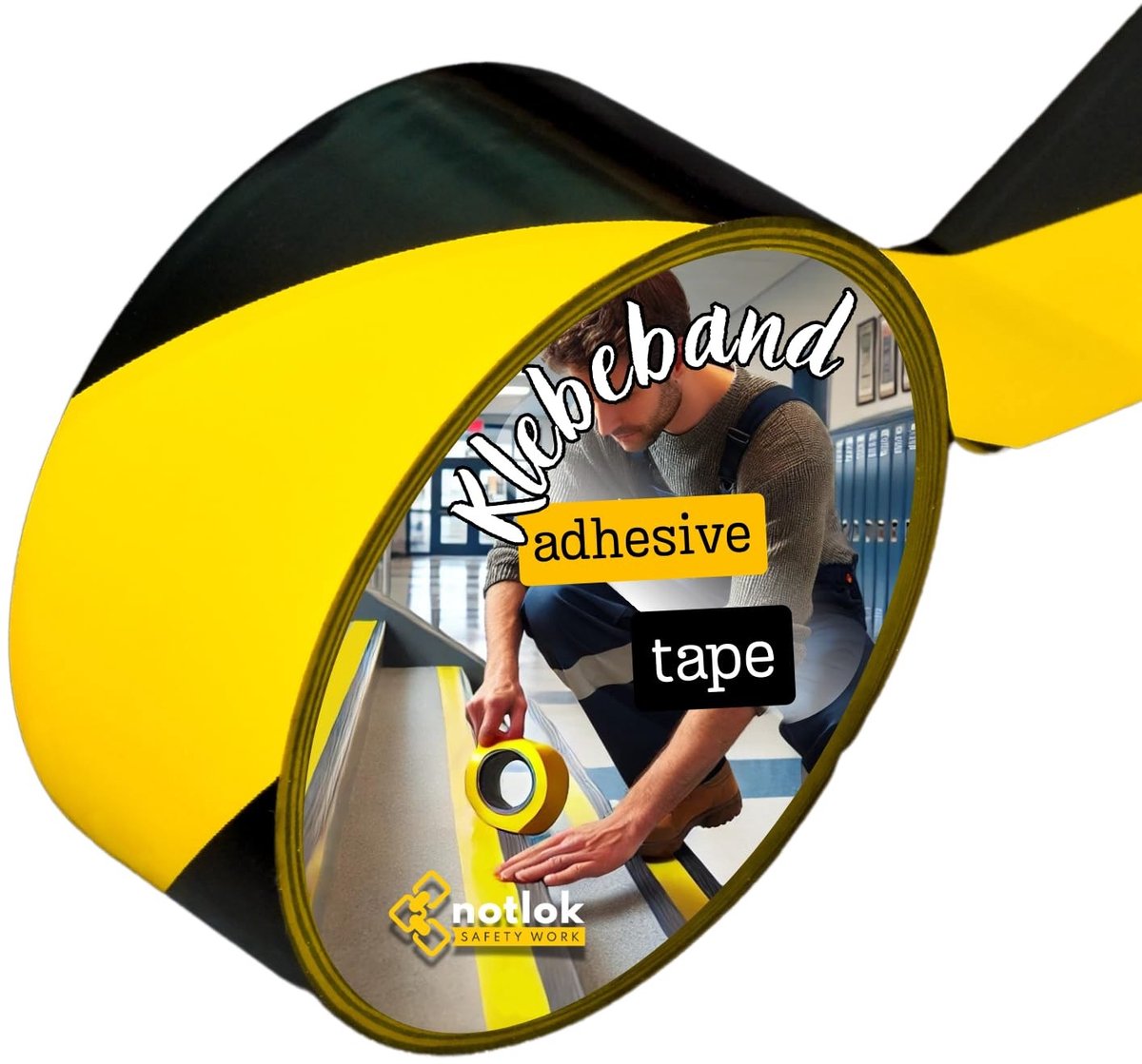 Vloermarkering Tape - Zwart Geel - 100 mm x 33 m - Zelfklevend en Verwijderbaar