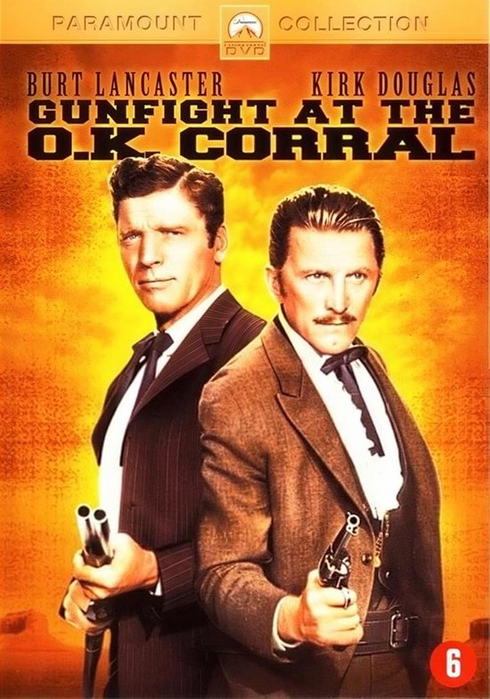 Burt Lancaster en Kirk Douglas met pistolen, affiche voor "Gunfight at the O.K. Corral".