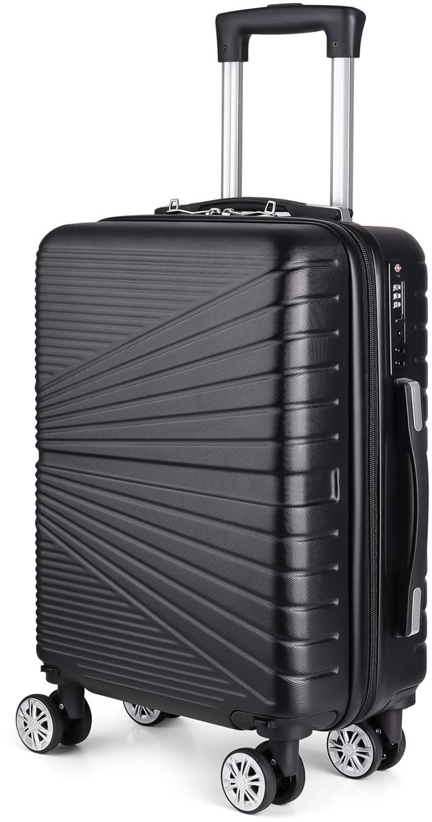 Hardside Handbagage Koffer - 55 cm met 4 Spinner Wielen - Zwart