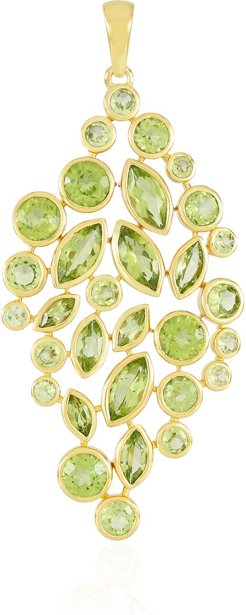 Cavill - Zilveren Peridoot Hanger - 925 Sterling Zilver Verguld - 7,28 Ct Marquise & Rond Edelsteen - Handgemaakt - Elegante Groene Sieraden