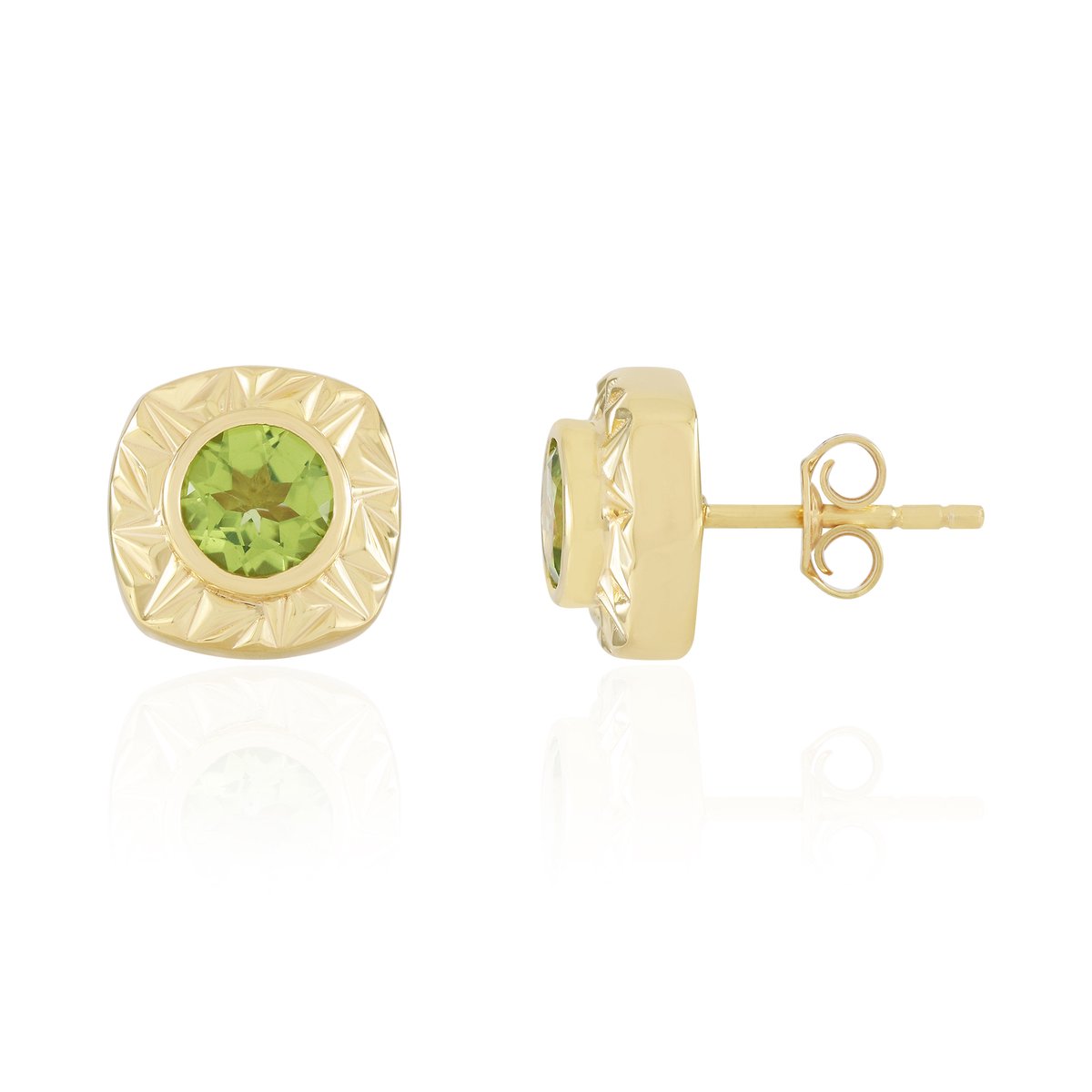 Cavill - Elegante Oorstekers 925 Sterling Zilver Verguld - Ronde Peridoot Edelstenen 1,56 ct - Groene Edelsteen Oorbellen Dames - Sieraden