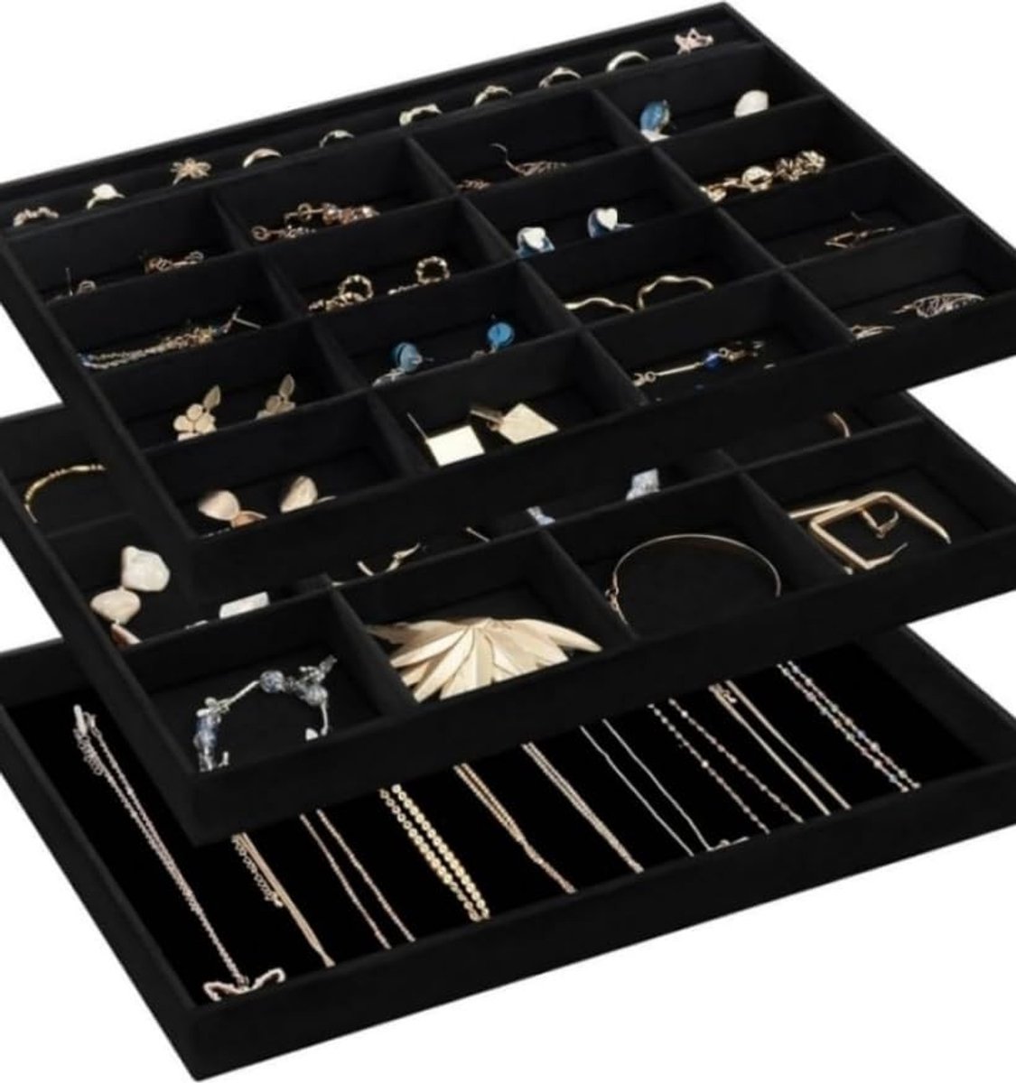 Set van 3 Sieraden Organizer - Zwart Velvet