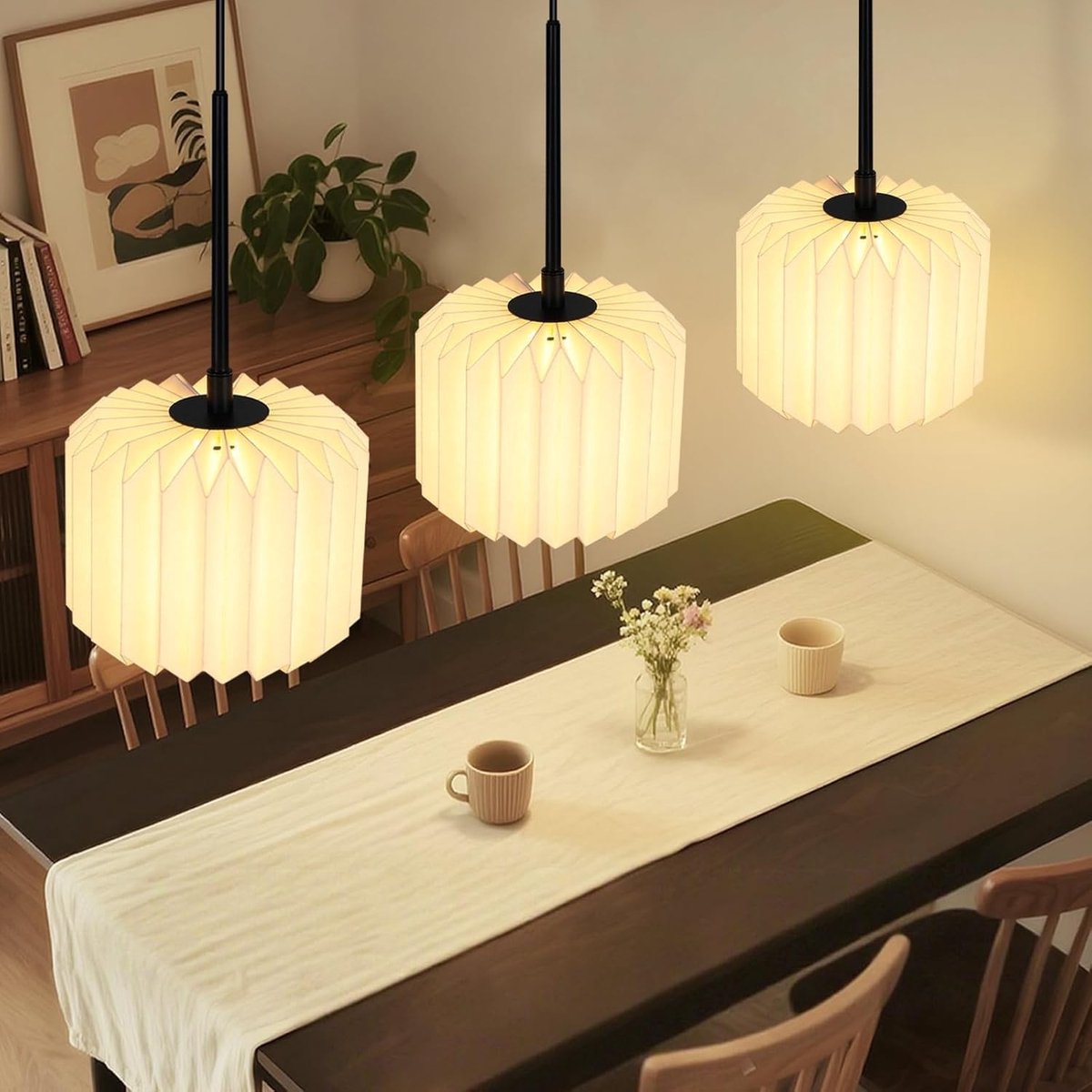 Hängelamp met Papieren Scherm - 3-lamps Vintage Design