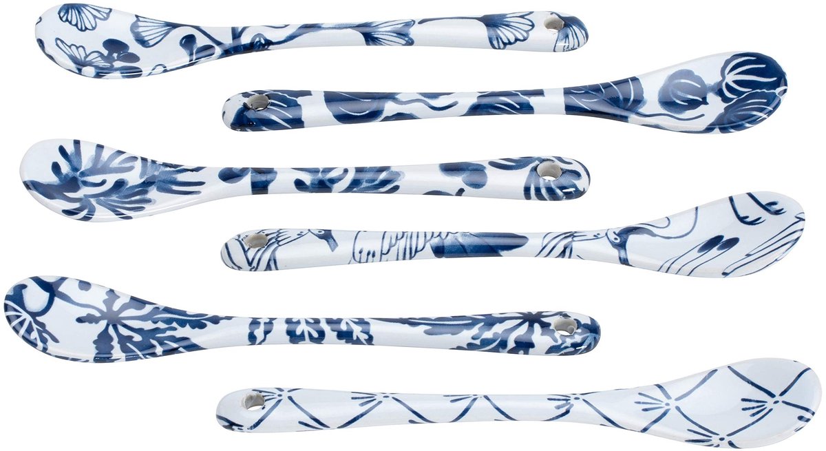 6-delige Porseleinen Theelepel Set - Blauwwit in Geschenkdoos
