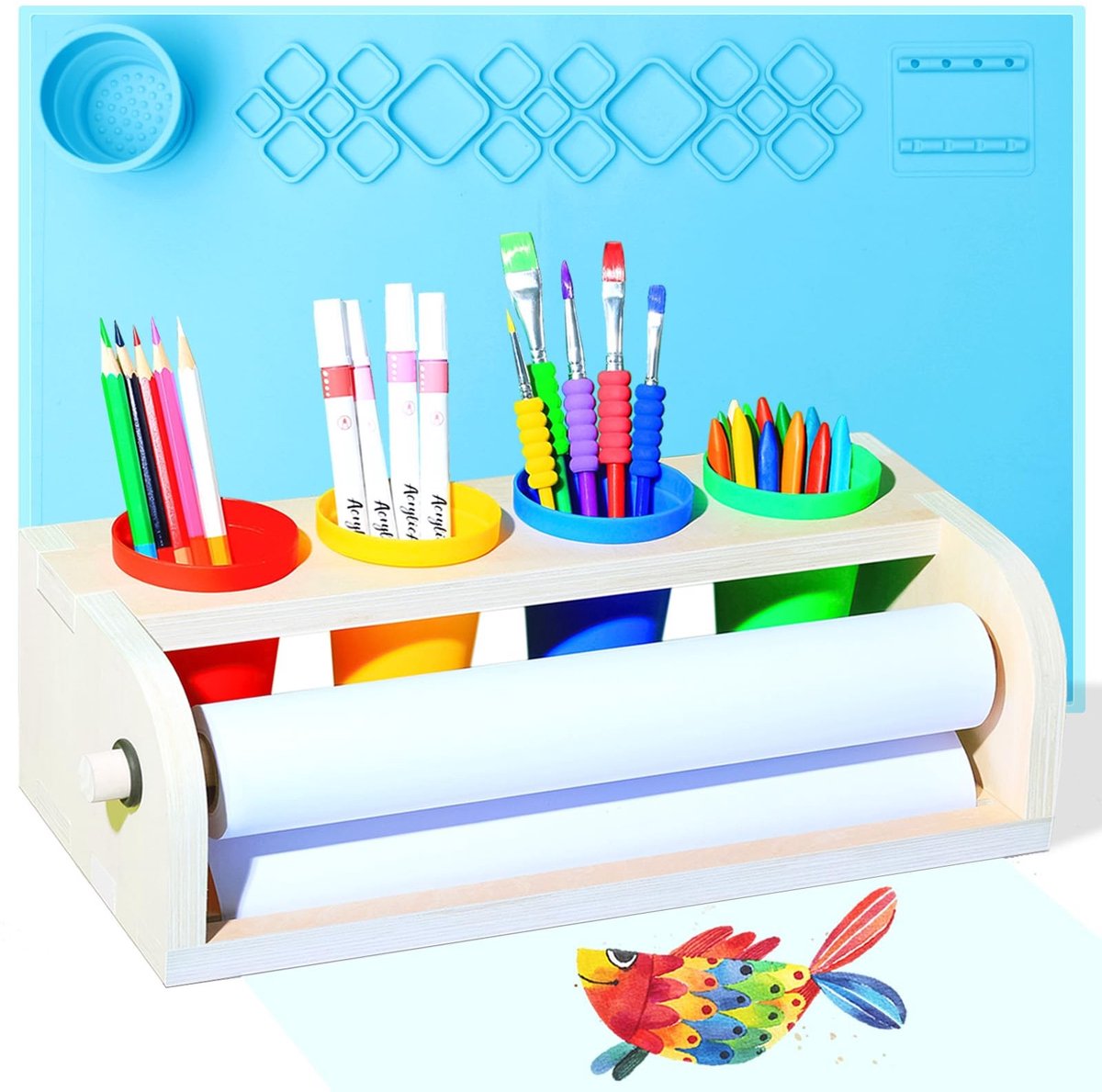 Tafelpapier Dispenser met Siliconen Verfmat - Blauw