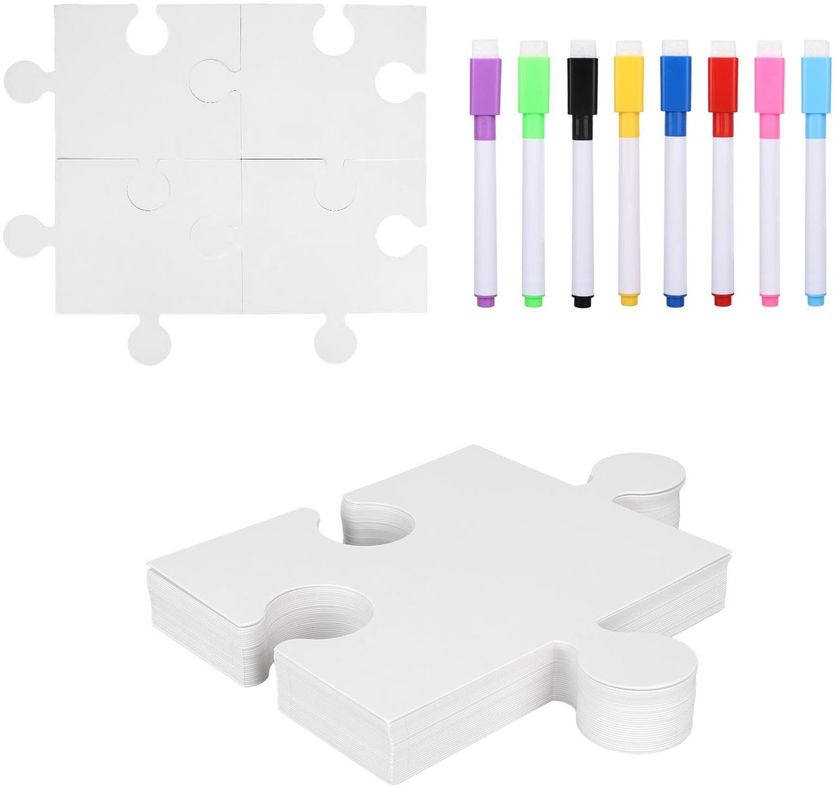 Grote lege puzzel om op te tekenen - 30 stuks met 8 kleurpennen