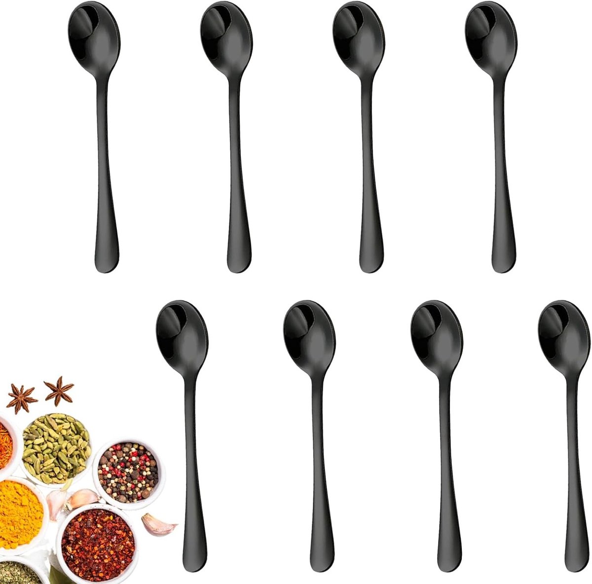Set van 8 espresso lepels, kleine theelepels, mini 7.5 cm, perfect voor koffie en kruiden