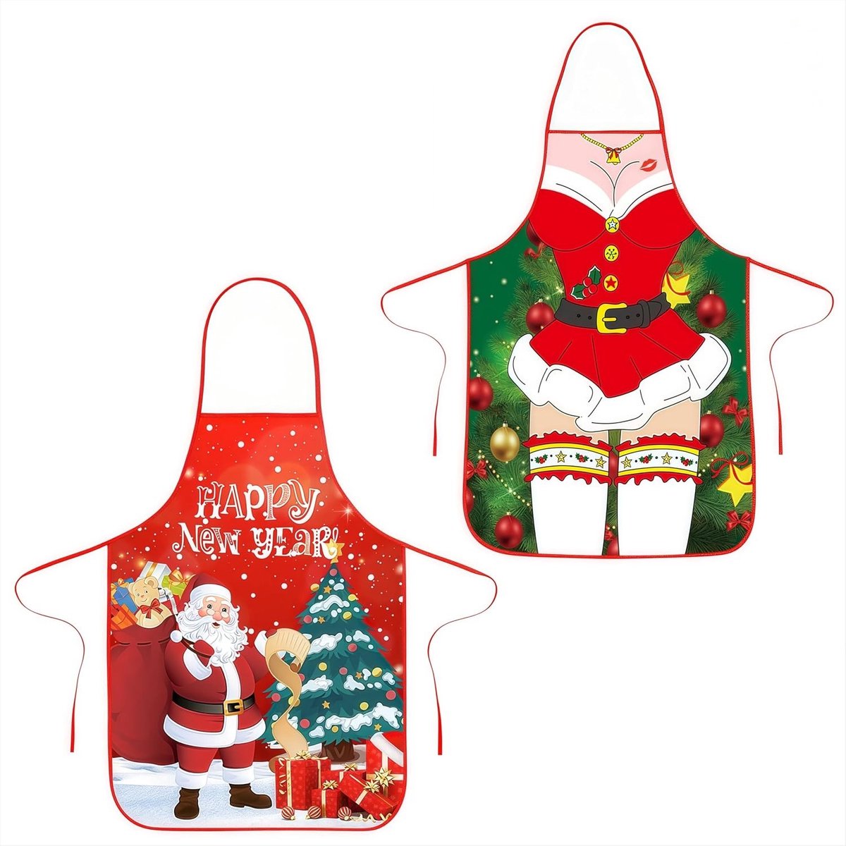 Grappige Kerstschort voor Mannen en Vrouwen, Rood, Keukenschort voor Thuis, Koken en Feestdagen, Set van 2