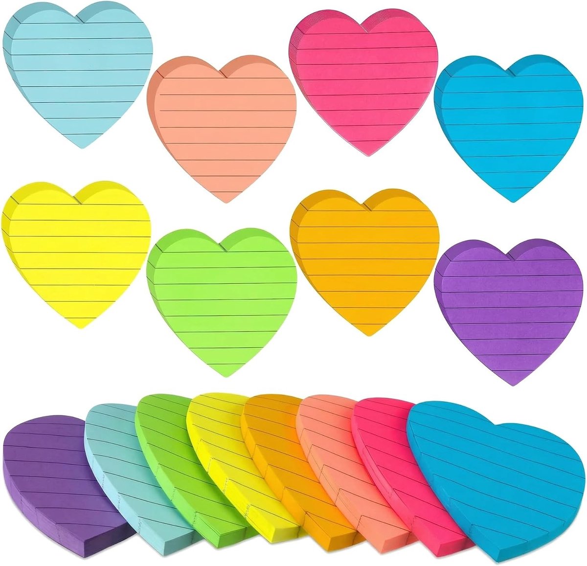 Hartvormige plaknotities 7x3 inch - 16 verpakkingen zelfklevende memoblokken in schattige kleuren, ideaal voor Valentijnsdag, notities en organisatie, 30 vellen per pad