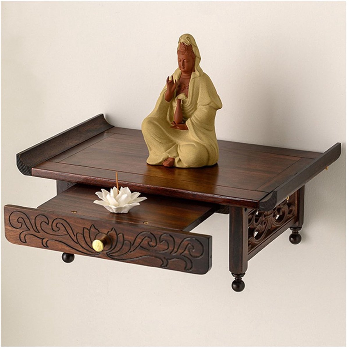 Boeddha Altaarrek - Houten Wandrek voor Meditatie - Feng Shui Decoratie