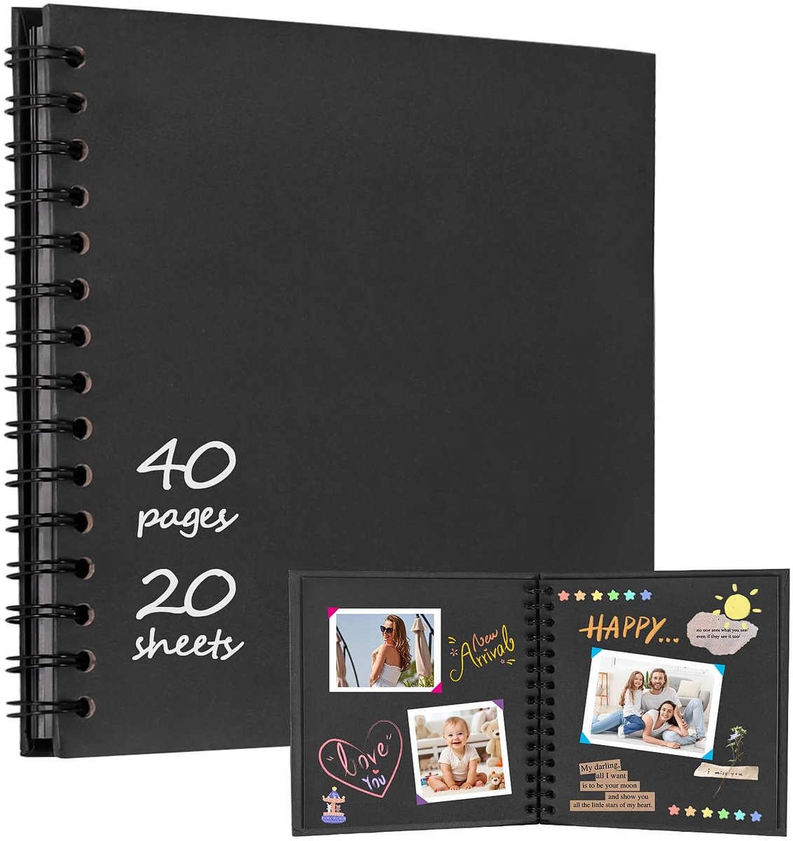 Fotoalbum - 20.5 x 20.5 cm met 20 Bladen Zwart Papier