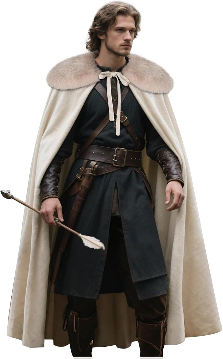 Renaissance Fluwelen Cape met Viking Bont Schouder voor Mannen - Perfect voor Halloween Cosplay en Feestelijke Kostuums