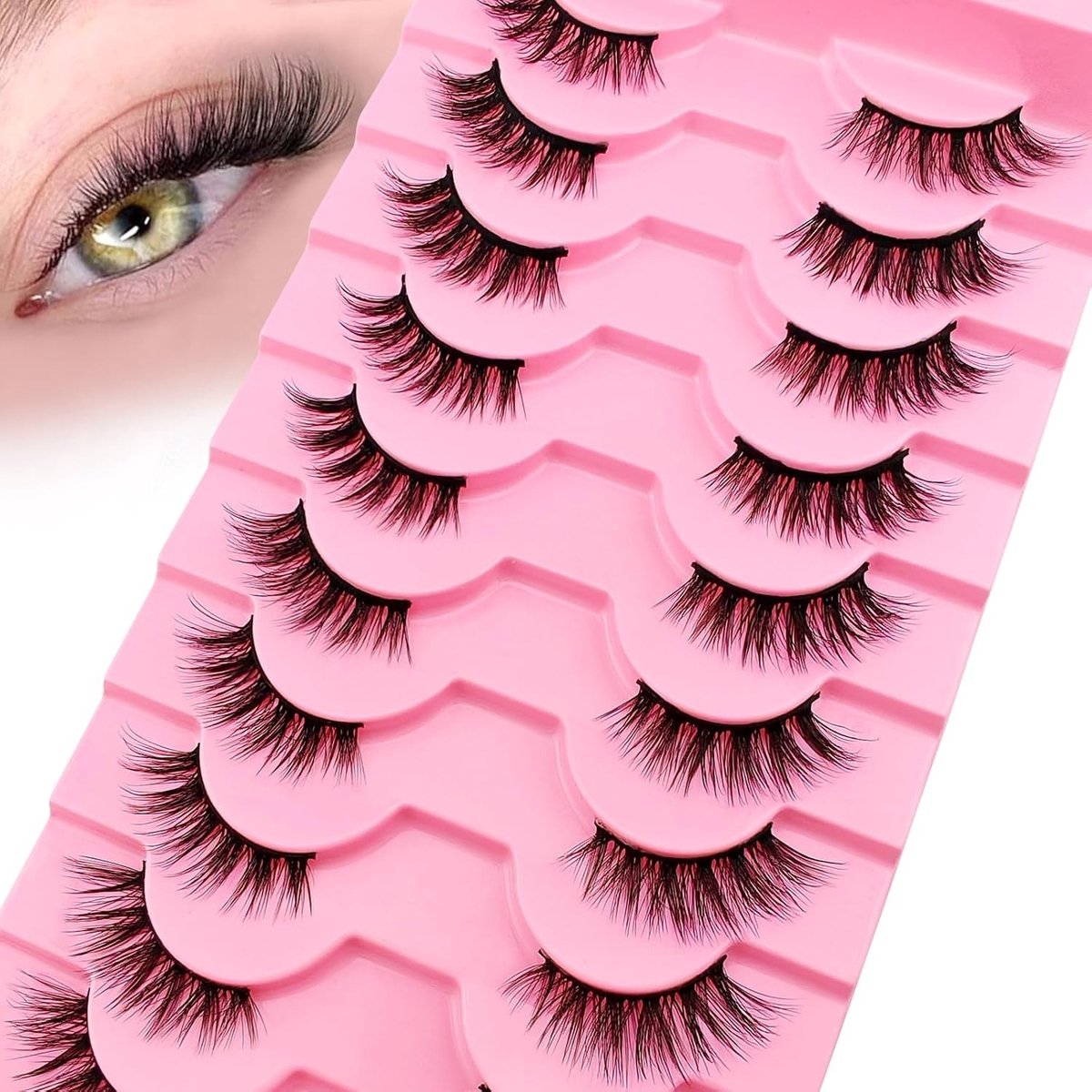 10 Paar Halve Wimpers, Kat Oog Effect, 15 mm, Korte Wimpers, Natuurlijke Look, Valse Wimpers Set met 1/2 en 3/4 Hoeken voor een Betoverende Oogopslag