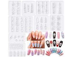 8 Stuks Siliconen Nagelvormen voor 3D Gel Nail Art, Perfect voor Creatieve Nageldesigns