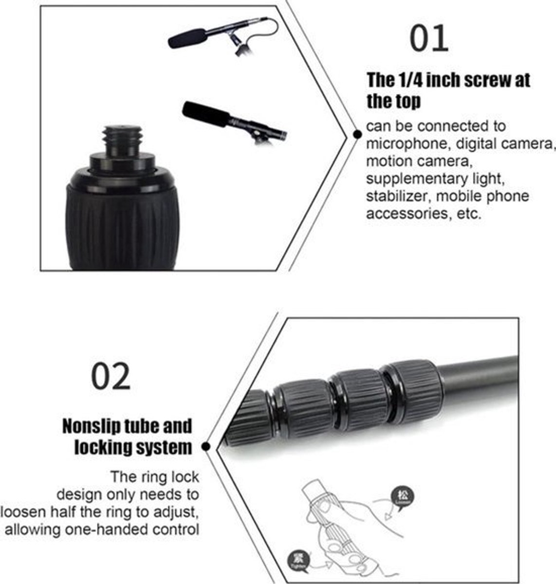 Mic Boom Pole Arm - Soft Foam Handvat - Aluminium - Hoge Duurzaamheid - 5 Sectie