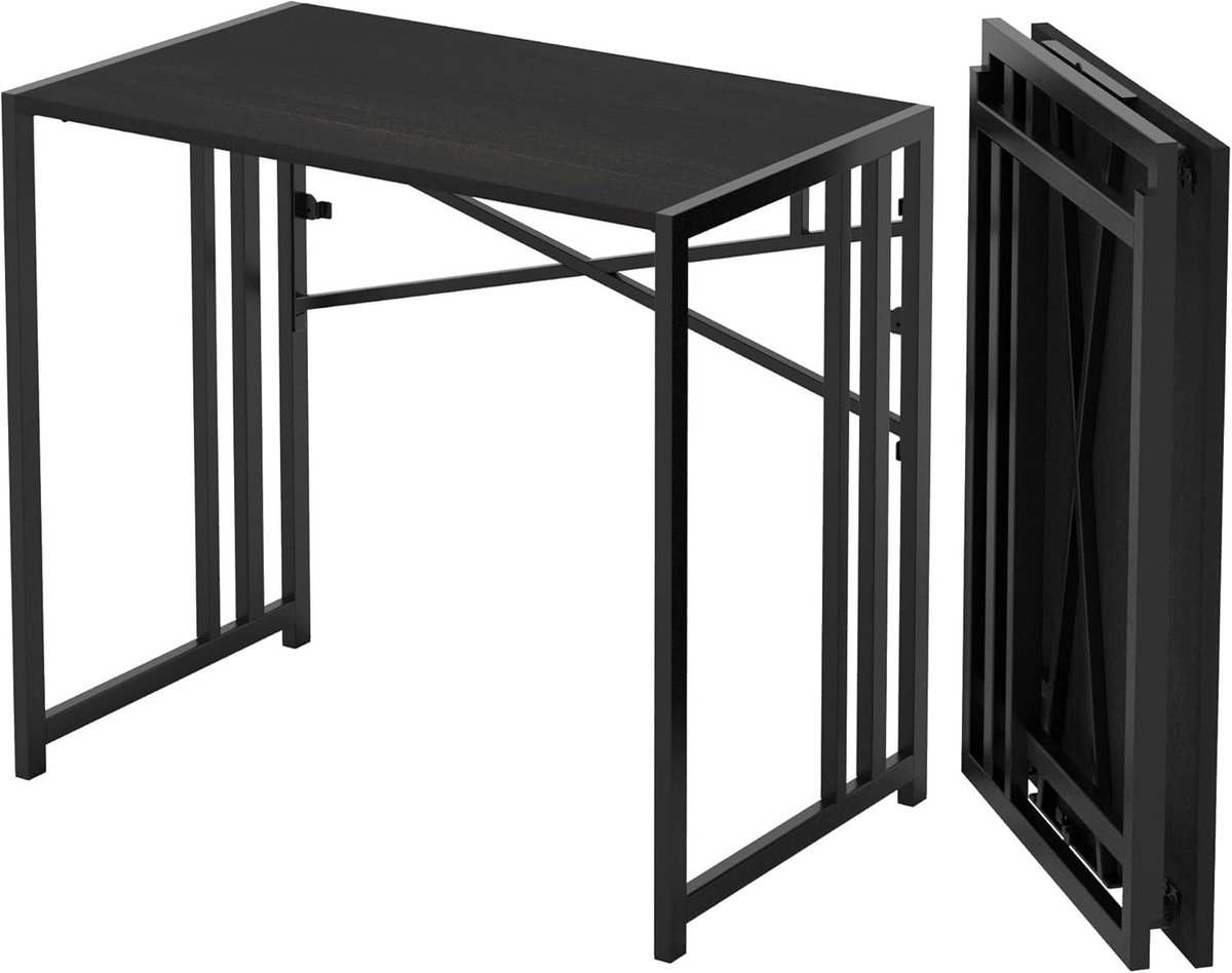 Narrow Folding Computer Desk 35 inch, Ideaal voor Schrijftaken en Gaming, Geschikt voor Kleine Ruimtes, Geen Montage Vereist, Zwart Kleur