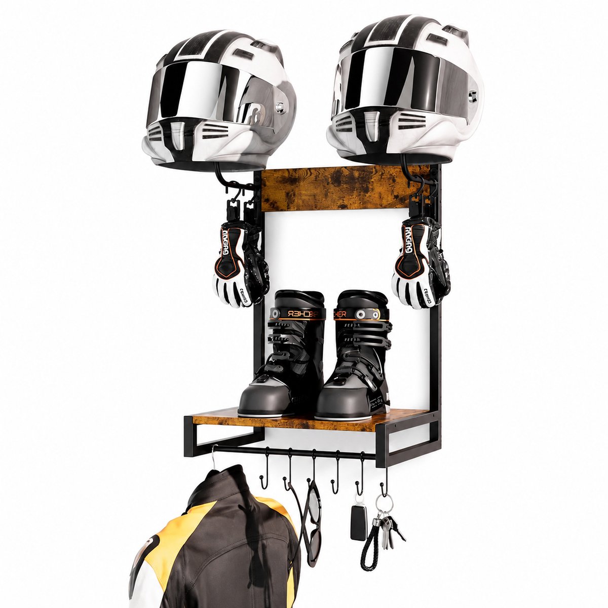 Vurnomi Helmhouder motorhelm - Wandrek - Helm kapstok - Wandsteun - Halmeubel - Motor kleding - Ophangsysteem - Metaal - Zwart