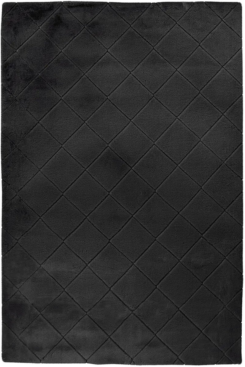 Dutch XXL Fluffy Vloerkleed | Tapijt | Imala | Ruiten | Zwart | 200x290 cm