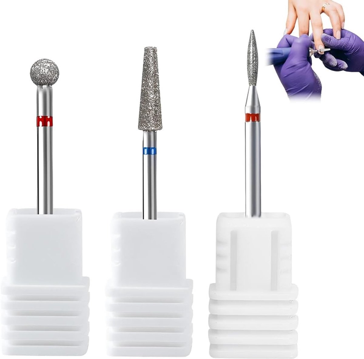 Professionele Nagelvijl Set met 3 Stukken - Nagelboor Bits voor Gel, Acryl en Cuticula Verzorging bij Manicure en Pedicure