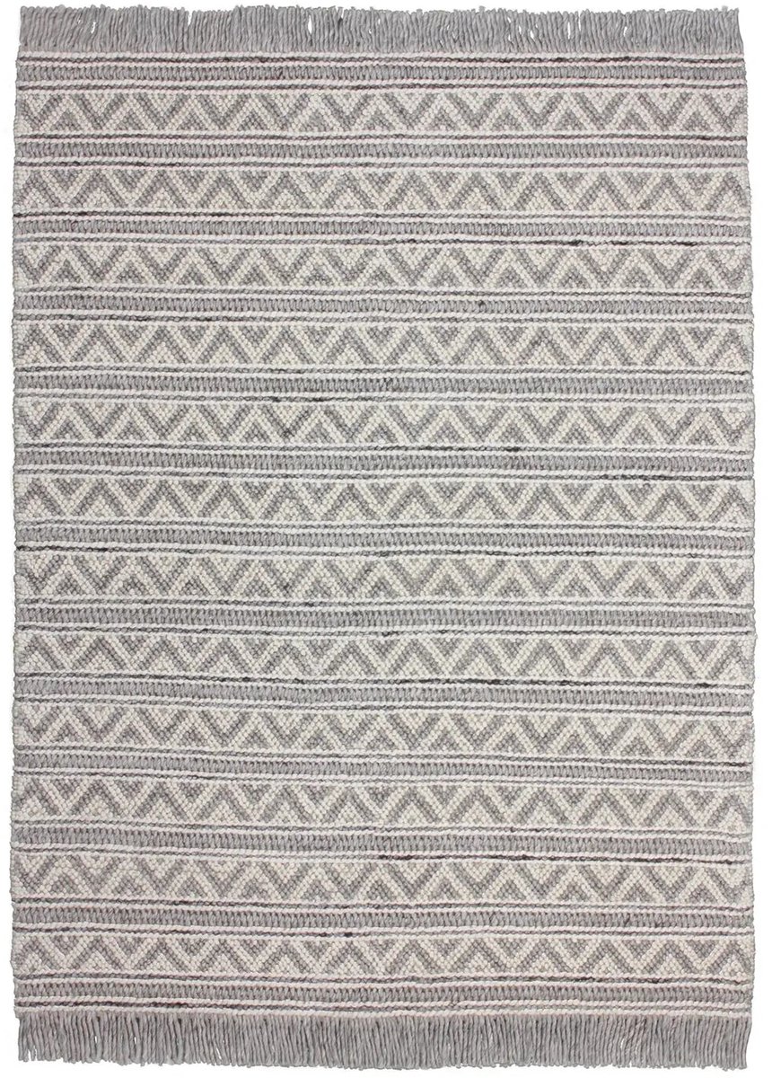 Dutch XXL Wollen Vloerkleed | Tapijt | Natura | Geometrisch | Naturel/Zilver | 80x150 cm Naturel / Zilver