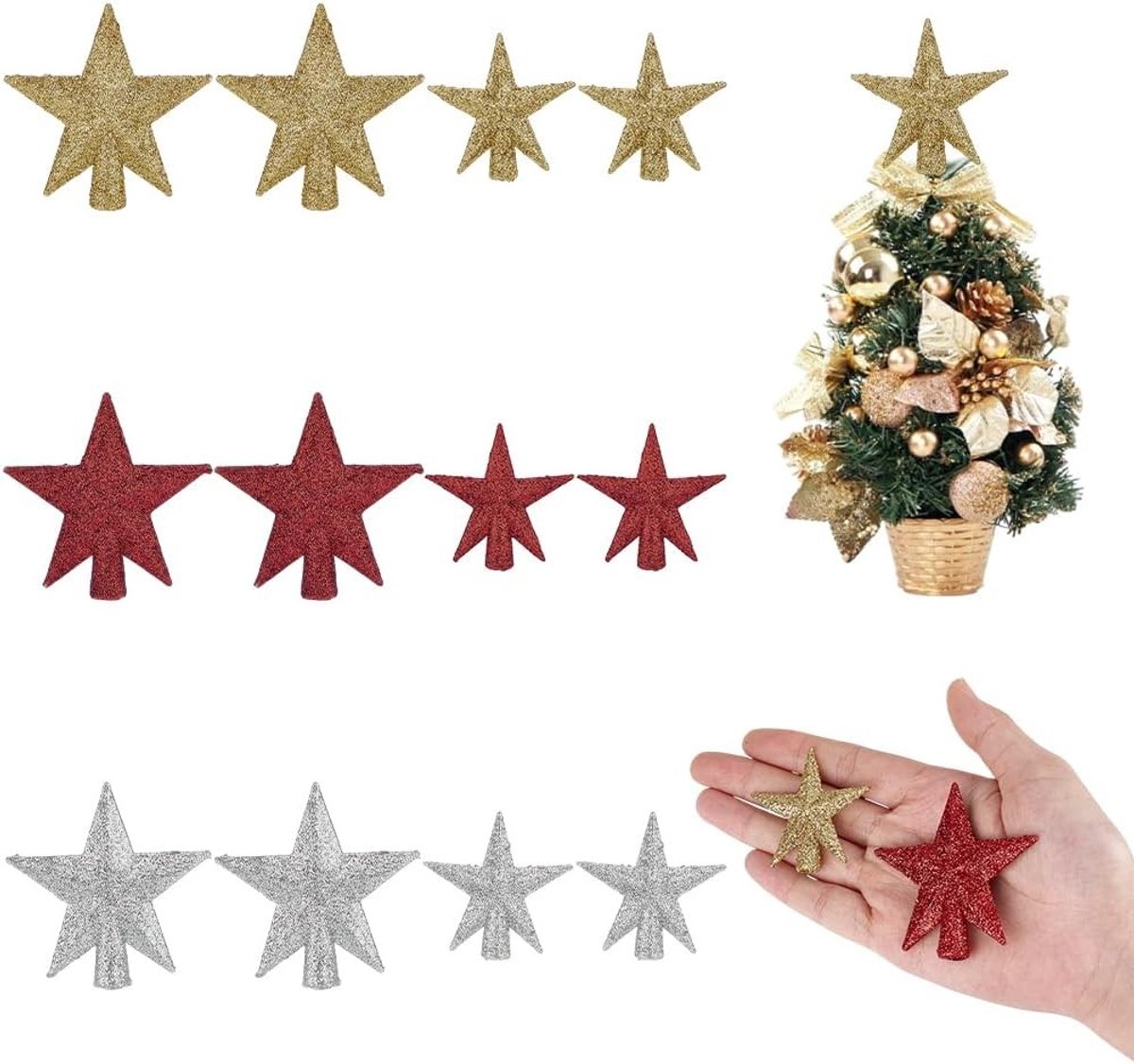 Mini Kerstboom Sterren Topper - 12 Stuks - Kleine Ster Decoratie voor Pasen en Kerst - Hars Ornamenten voor Interieurdecoratie