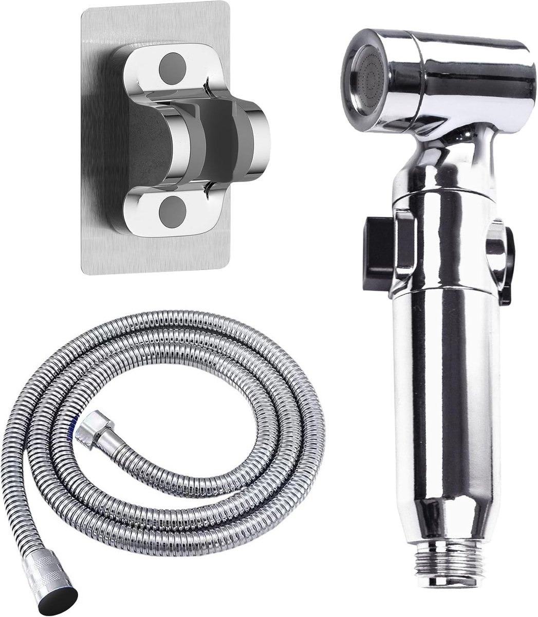 Bidet Handdouche met 150 cm Slang en Beugel zonder Boren, Ideaal voor Toilet en Wastafel, Hygiënisch en Gemakkelijk in Gebruik