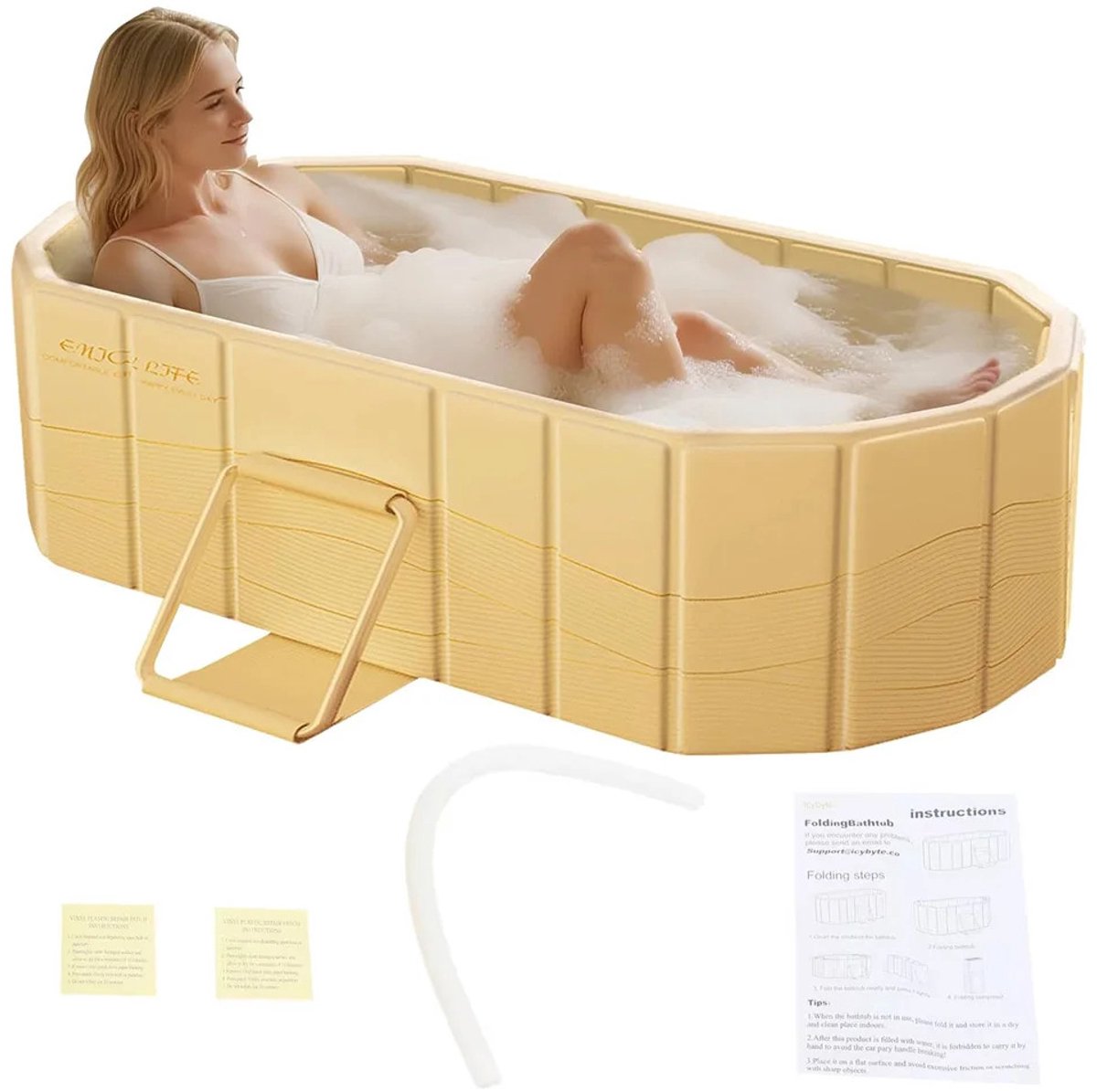 Gudalio Opvouwbaar Bad - Ligbad - Badkuip - Inklapbaar - Vijflaagse isolatiestructuur - Compact opbergbaar - 150 cm - Beige