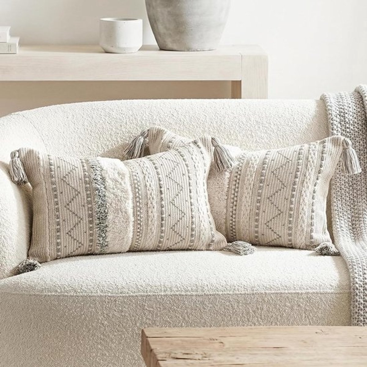 Decoratieve Kussenhoezen - Sierkussens Bank - Woonkamer Inrichten - Bohemian Stijl - 30x50 cm - Grijs Wit