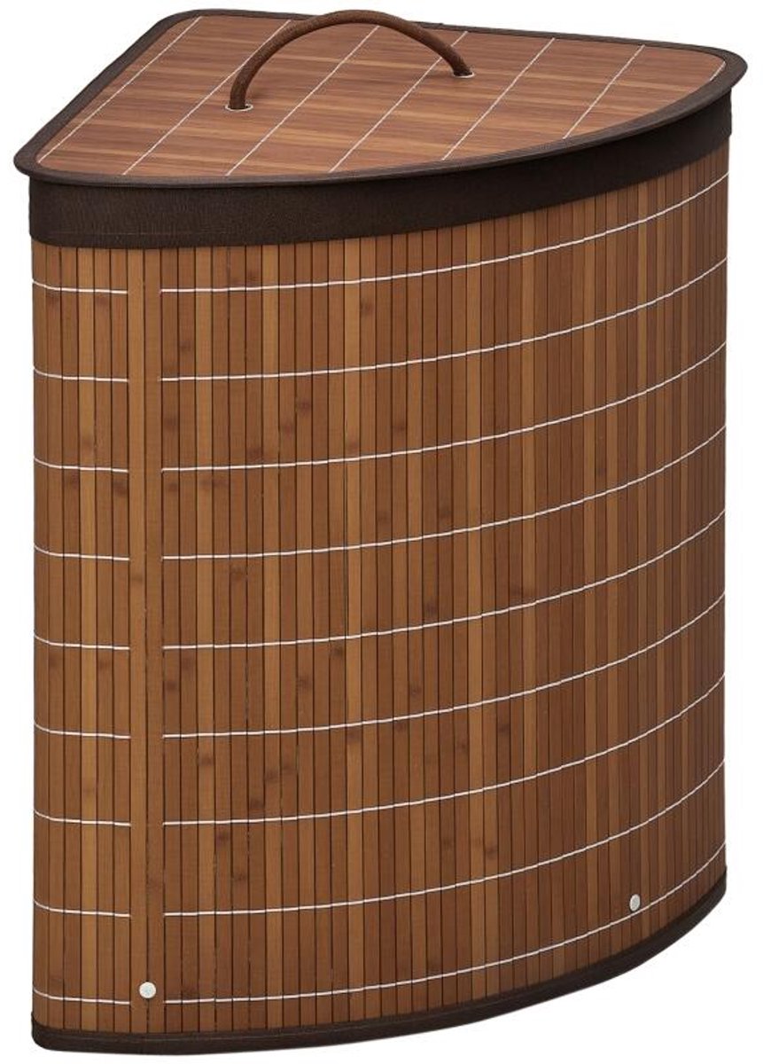 Wasmand 38x38x57 cm Bruin Bamboe Vuilwasmand Met deksel Inhoud circa 55 liter Met verwijderbare binnenzak Helpt geuren te beperken Stevig en duurzaam Minimalistisch design Geschikt voor badkamer slaapkamer en wasruimte