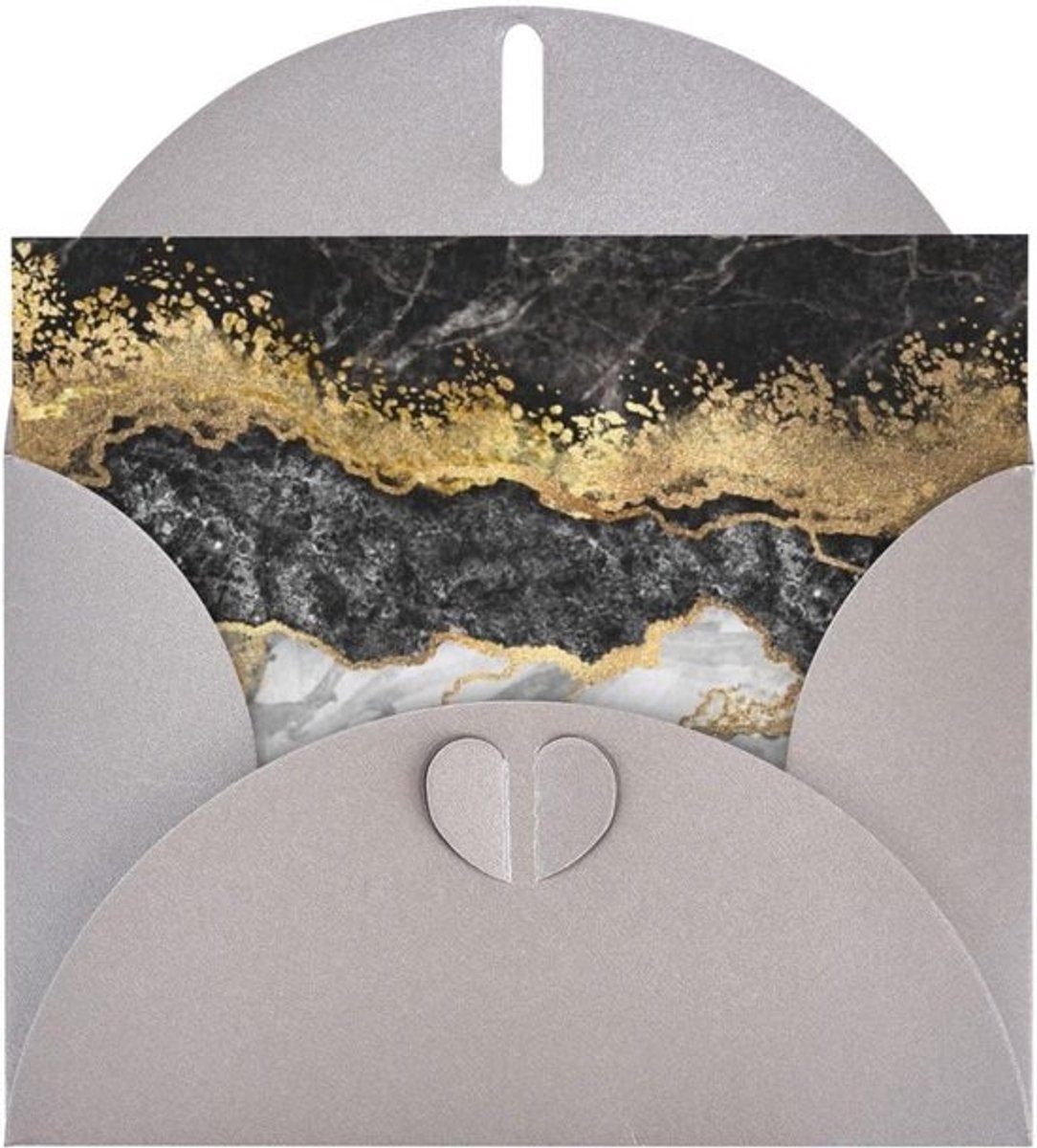 Wenskaart met Folie - Geprinte Kaart Notitiekaart - Gezegenden Delen - Parelmoer Effect - 15x10 cm - Zwart Wit Goud