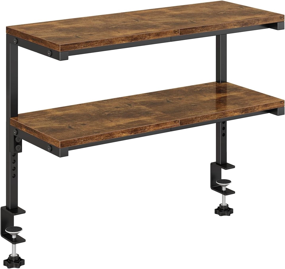 Verstelbare Clamp-on Tafelrek van 58 cm voor Bureau, Flexibel en Ruimtebesparend Met 2-Laags Plank voor Bureauaccessoires