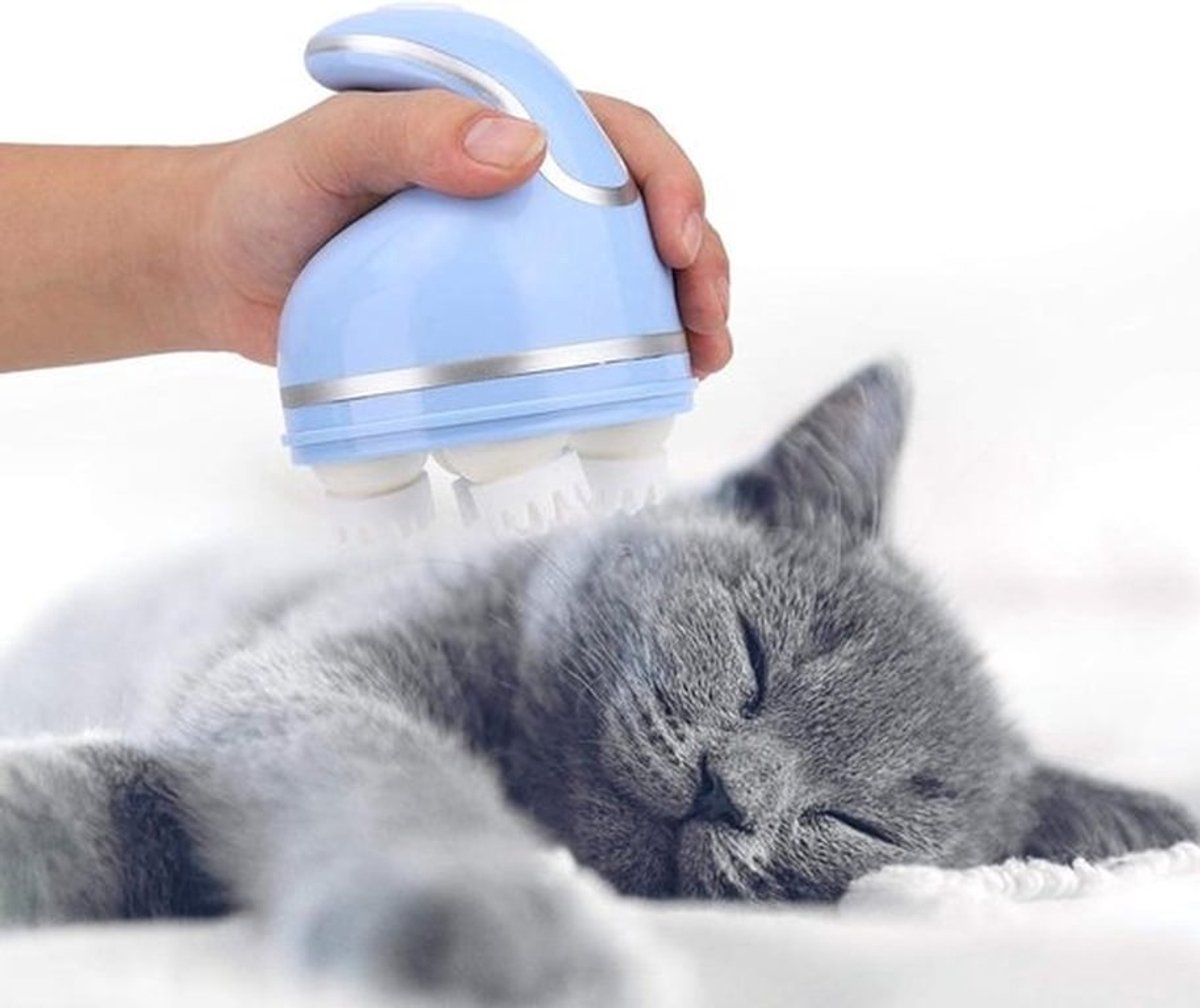 Draagbare Hoofdhuidmassage voor Huisdieren | USB Oplaadbaar | Waterdicht | 3D-hoofdmassage | Katten Automatische Stimulator | Hoofdkrabber voor Haar- en Stressverlichting | Blauw