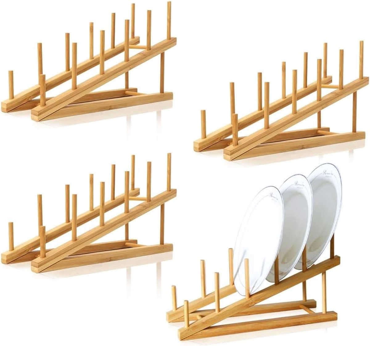 Houten Signaalhouder met 5 Slots, Bamboo Bordhouder voor Keuken, Ideaal voor Borden, Boeken en Glazen