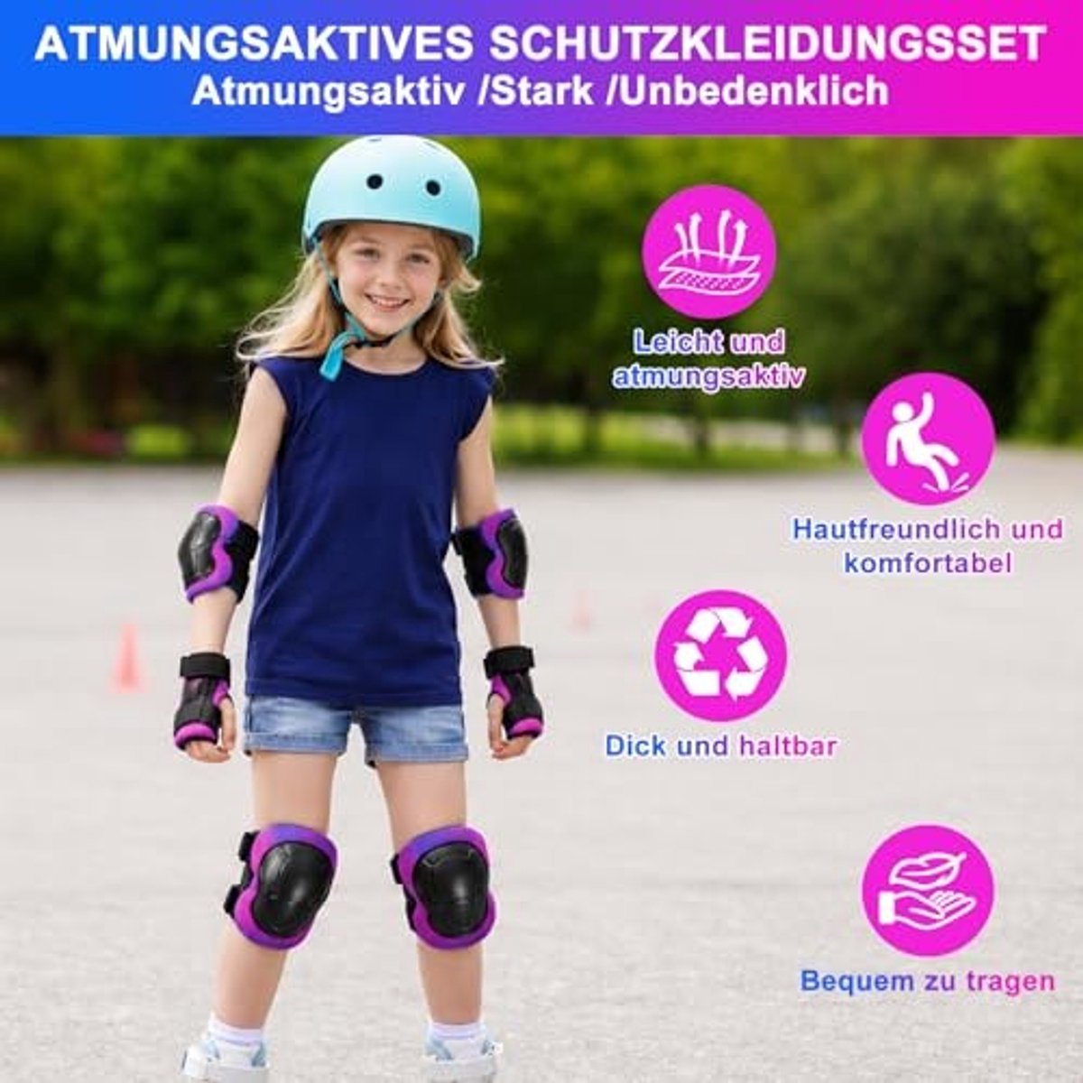 6-in-1 Roller Skates Set met Beschermers - Paars