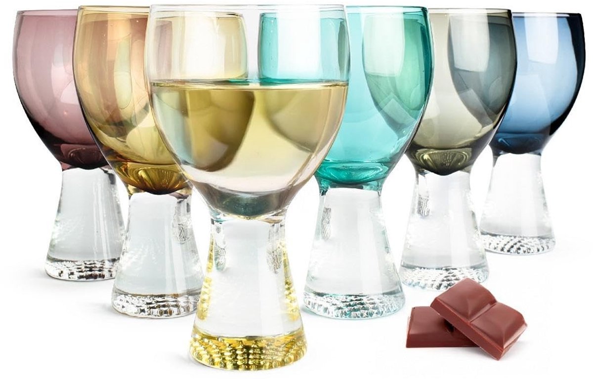 Set van 6 gekleurde wijnglazen - 350 ml