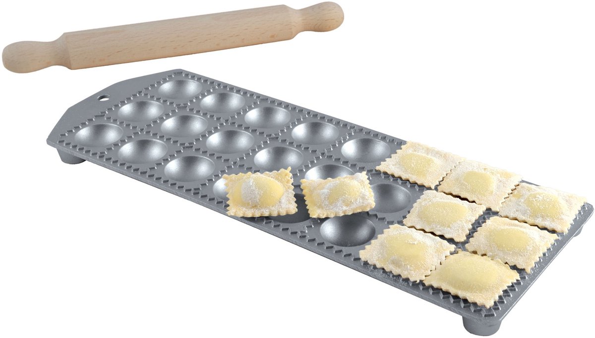 Aluminium Ravioli Maker - 24 Ronde Gaten met Deegroller