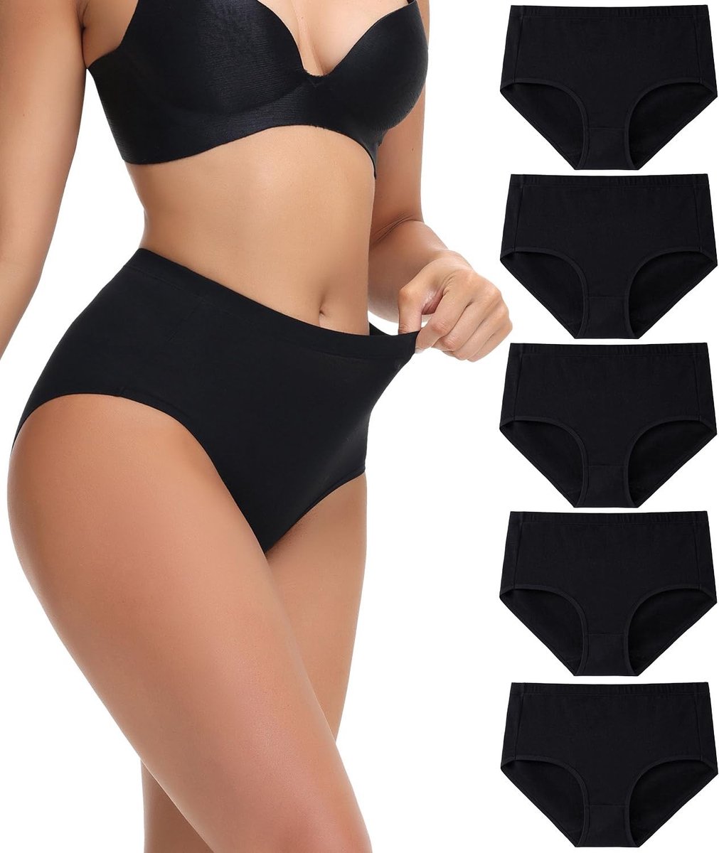 Damenslips Hoog Taille - Set van 5 Zwart