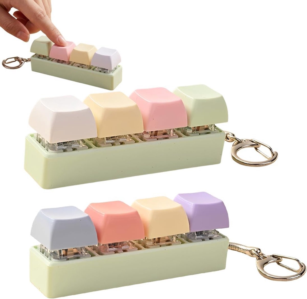Set van 2 Anti-Stress Sleutels, Mini Toetsenbord met 4 Clicker Toetsen, Sensorisch Speelgoed voor Ontspanning, Stressverlichting, Geschikt voor Kantoor, School en Thuis, Multikleur (8 x 2 cm)