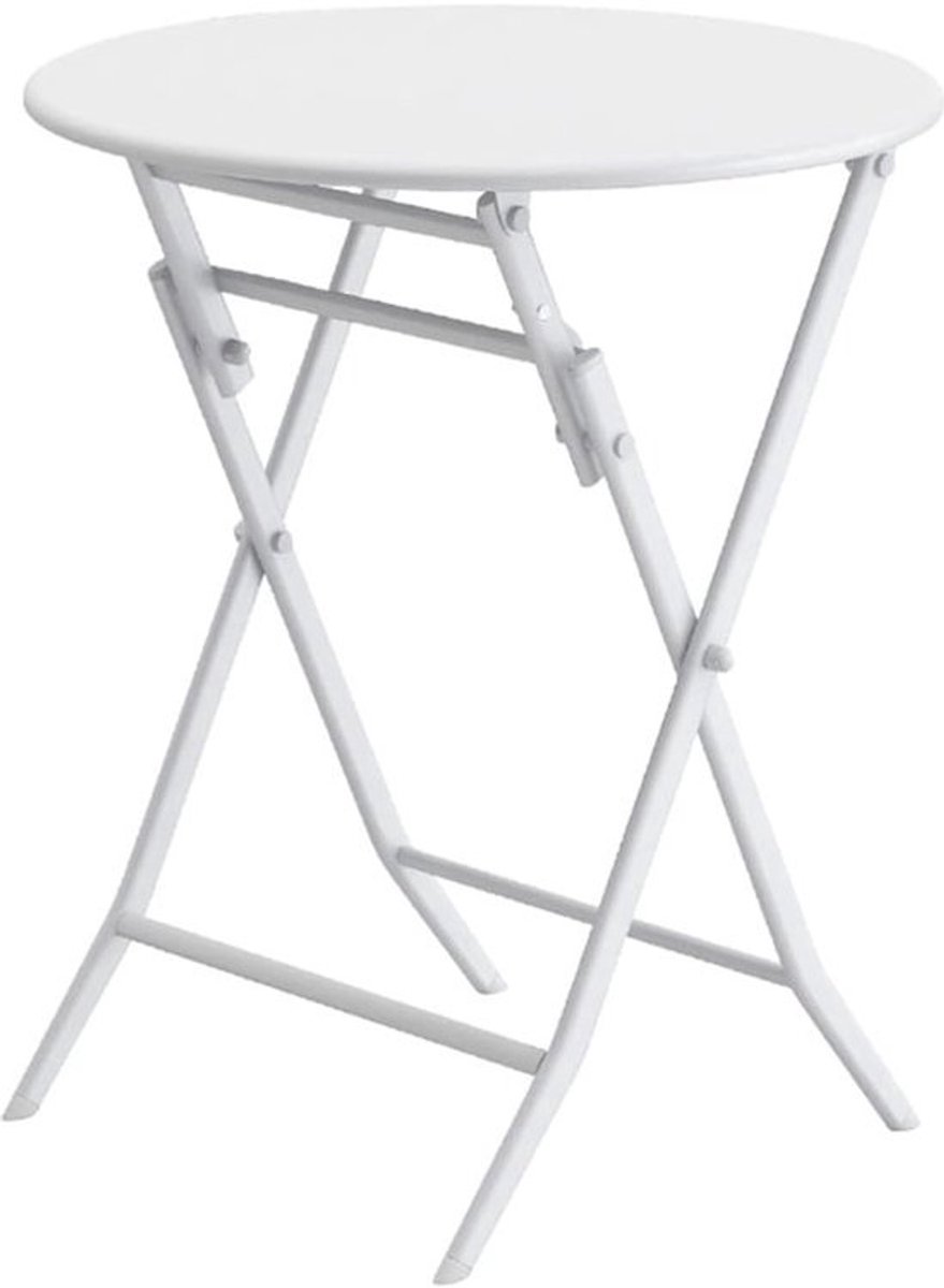 Buitenklaptafel Rond - Tuin Bistro Tafel - Ontspannen Buiten Zitten - Ruimtebesparend Opvouwbaar - 60x60x72cm - Wit