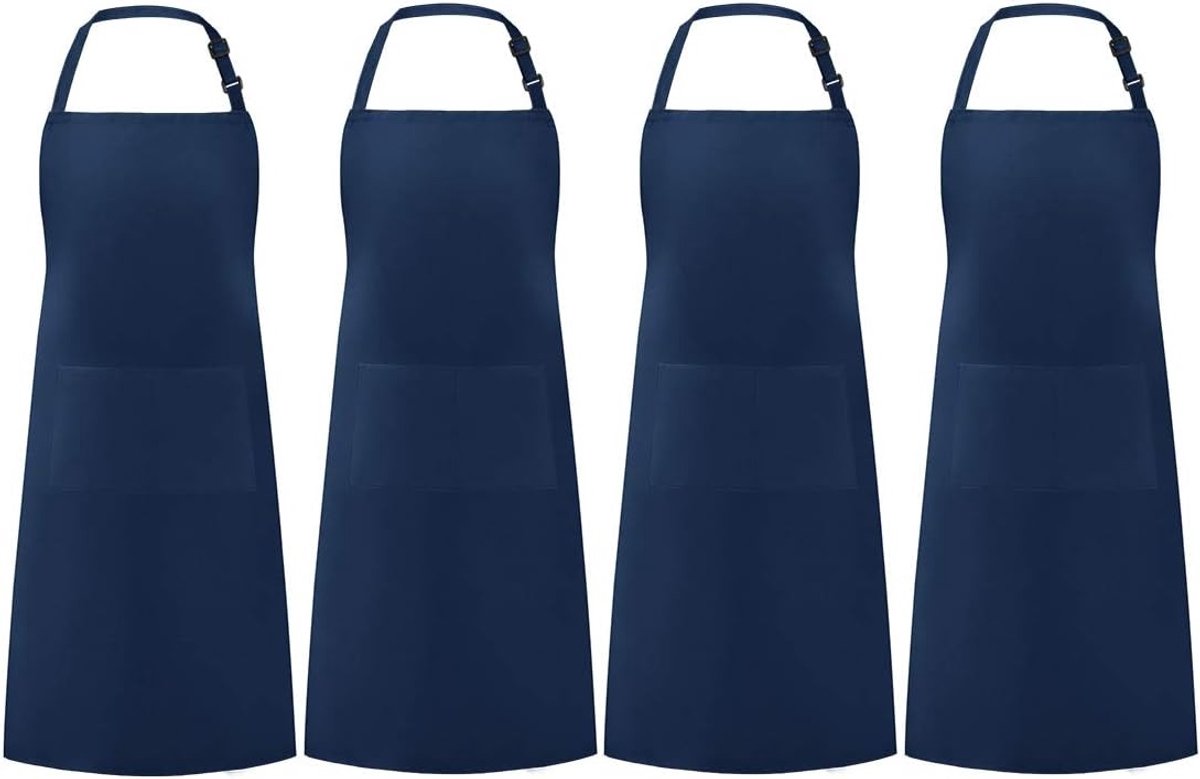 Set van 4 Verstelbare Schorten met 2 Zakjes, Keuken Schorten voor Koken, Grillen en Bakken