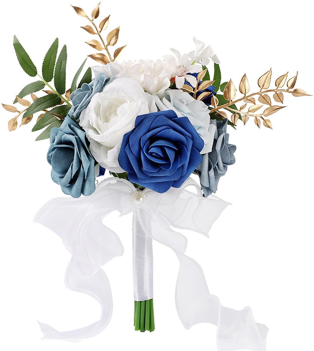 Kunstbloemen Bruidsboeket - 29x22 cm met Bladeren en Lint